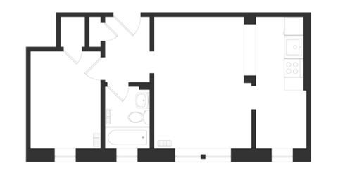 a floor plan of a small house with a kitchen and a living room